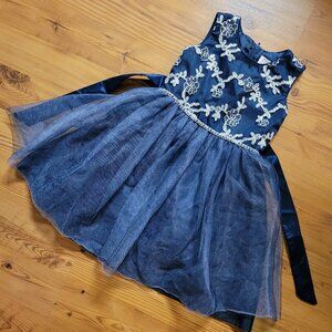 Embroidered Tulle Dress with Faux Fur White Shrug